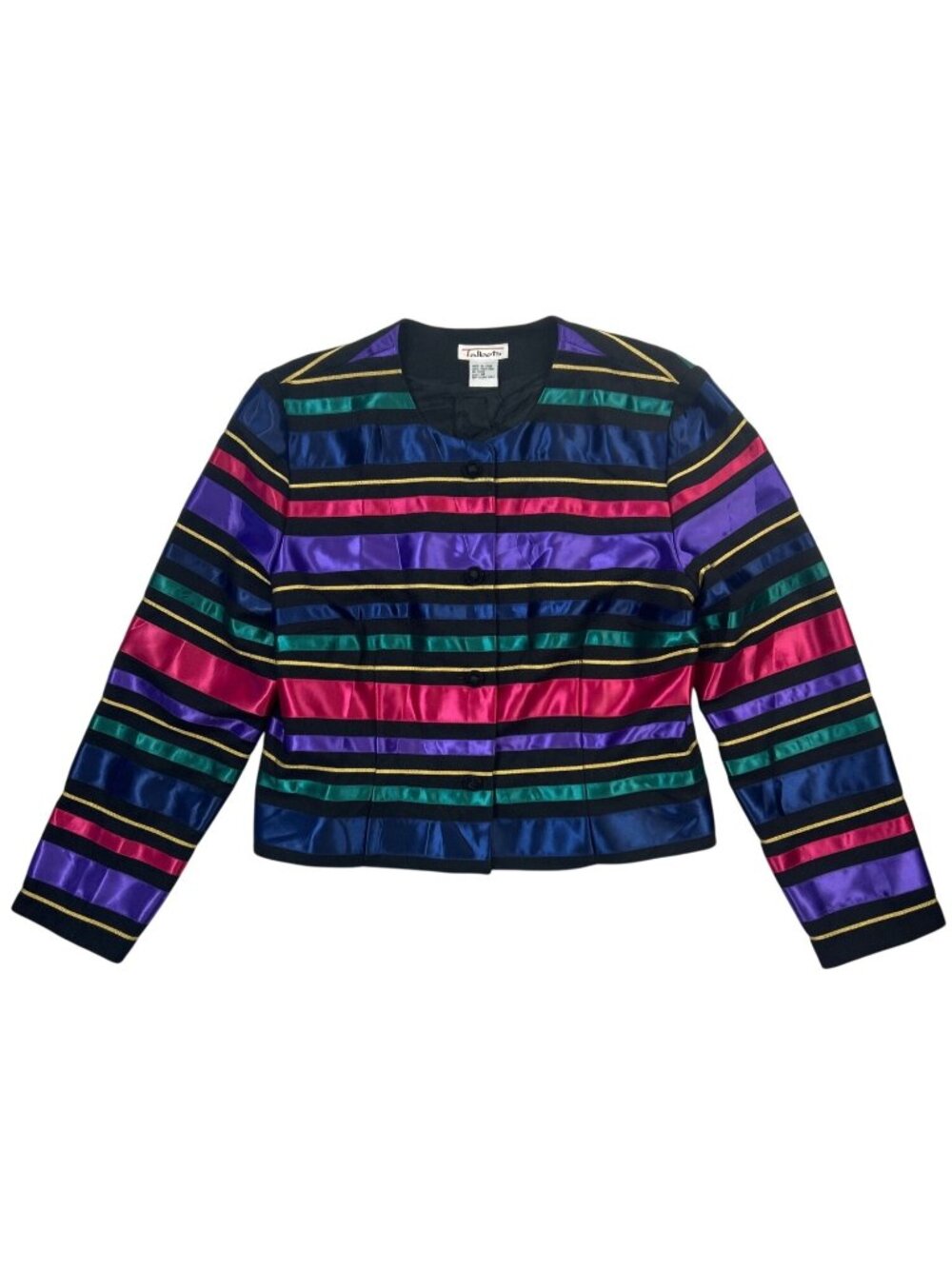 Vtg Talbots Striped Multicolor Ribbon Cropped Jacket Women's 14 Retro 80s 90s